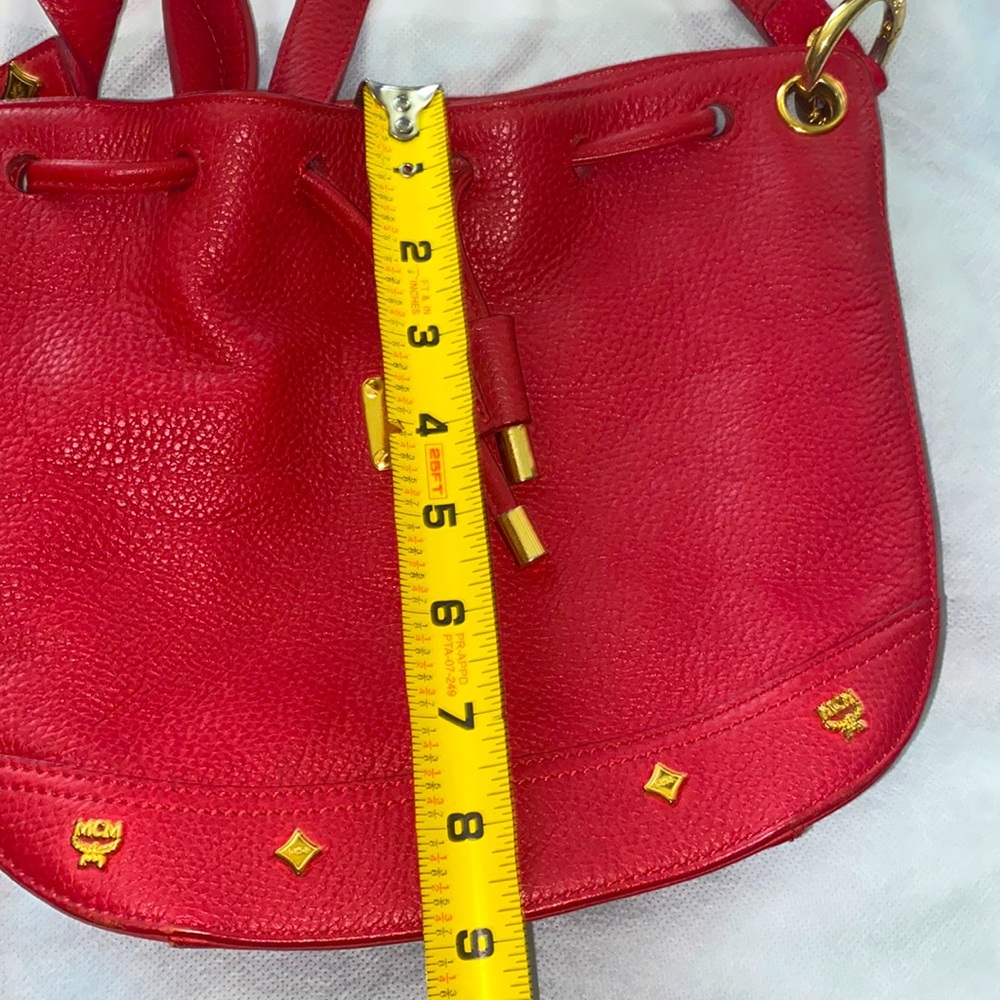 MCM Red Pebbled Leather Drawstring Bucket Shoulder Bag GUC ❤️‍🔥 w/ COA - Picture 11 of 12